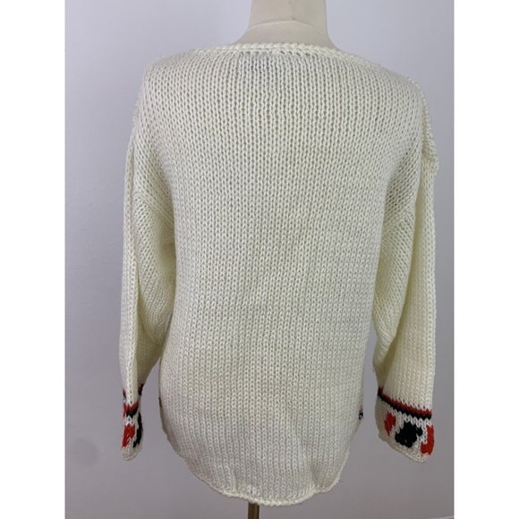 Vintage 80s Fantastic Hand Knit Acrylic Sweater Chunky Snowflake Nordic Sz M - Picture 2 of 5
